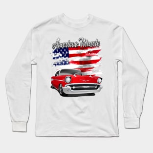 1957 Red and White American Muscle Chevy Bel Air Long Sleeve T-Shirt